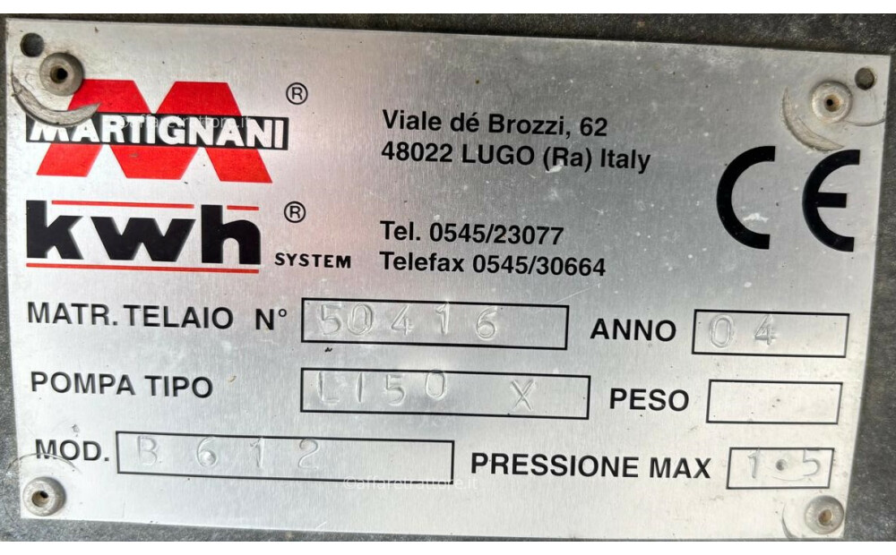 Martignani NEBULIZZATORE KWH MARTIGNANI, B 612 SHUTTLE 1500 L Used - 6